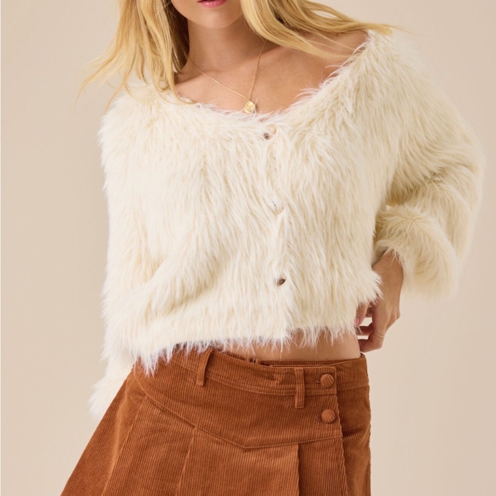 Altar'd State Cream Fuzzy Cardigan - Picture 5 of 10